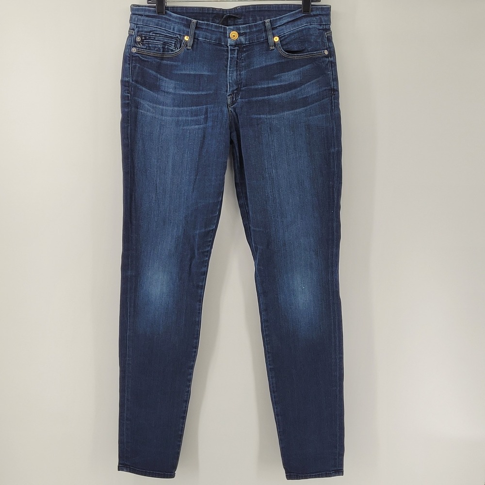 7 For All Mankind Skinny Jeans Womens 32 Blue Dark Wash Denim Stretch